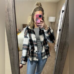 Fleece plaid shacket